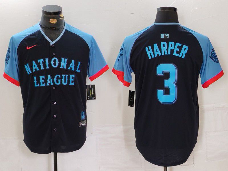 Men Philadelphia Phillies #3 Harper Blue All star 2024 Nike MLB Jersey style 1